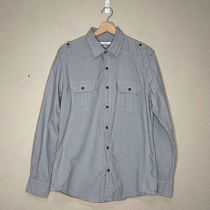 𝅺PD&C Shirt Light Blue Button Up Collared Cotton Chest Pockets Shoulder Tabs